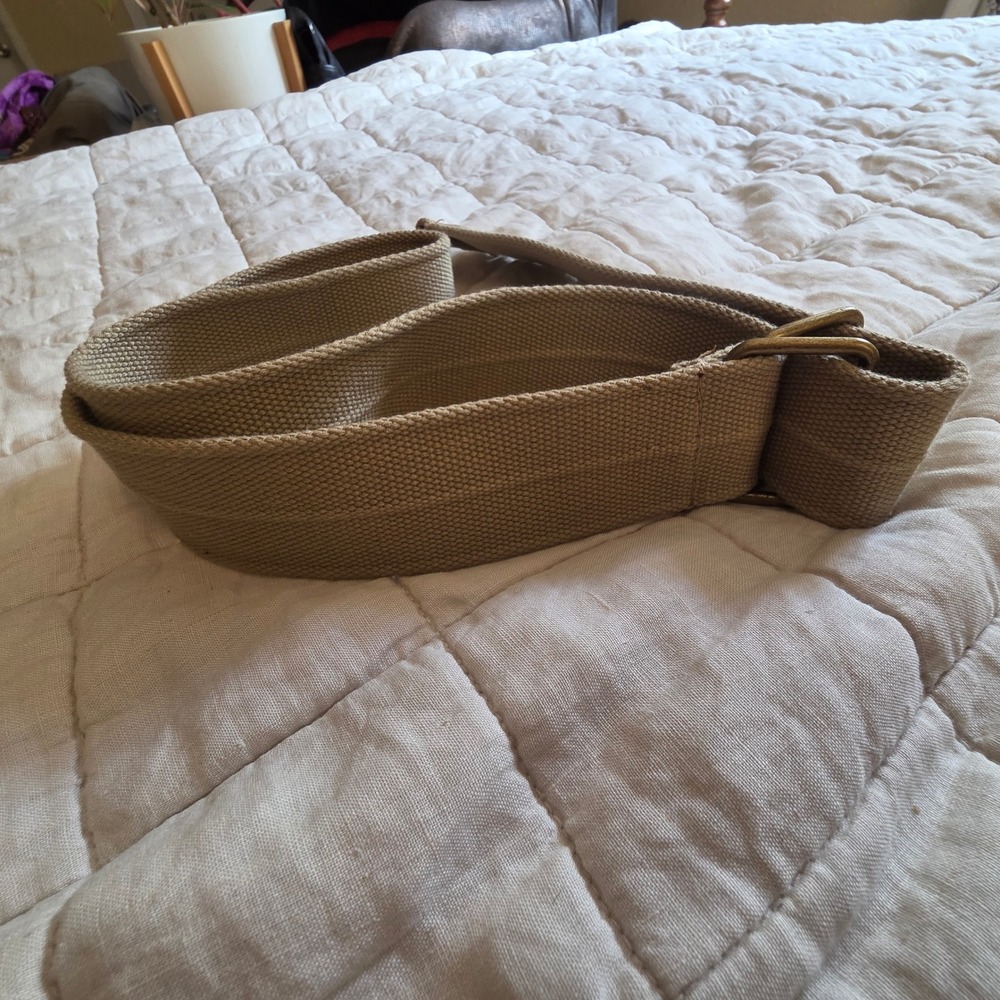 Canvas Web Belt Mens 36 Khaki Tan Excellent D-Ring Military Style Utility
